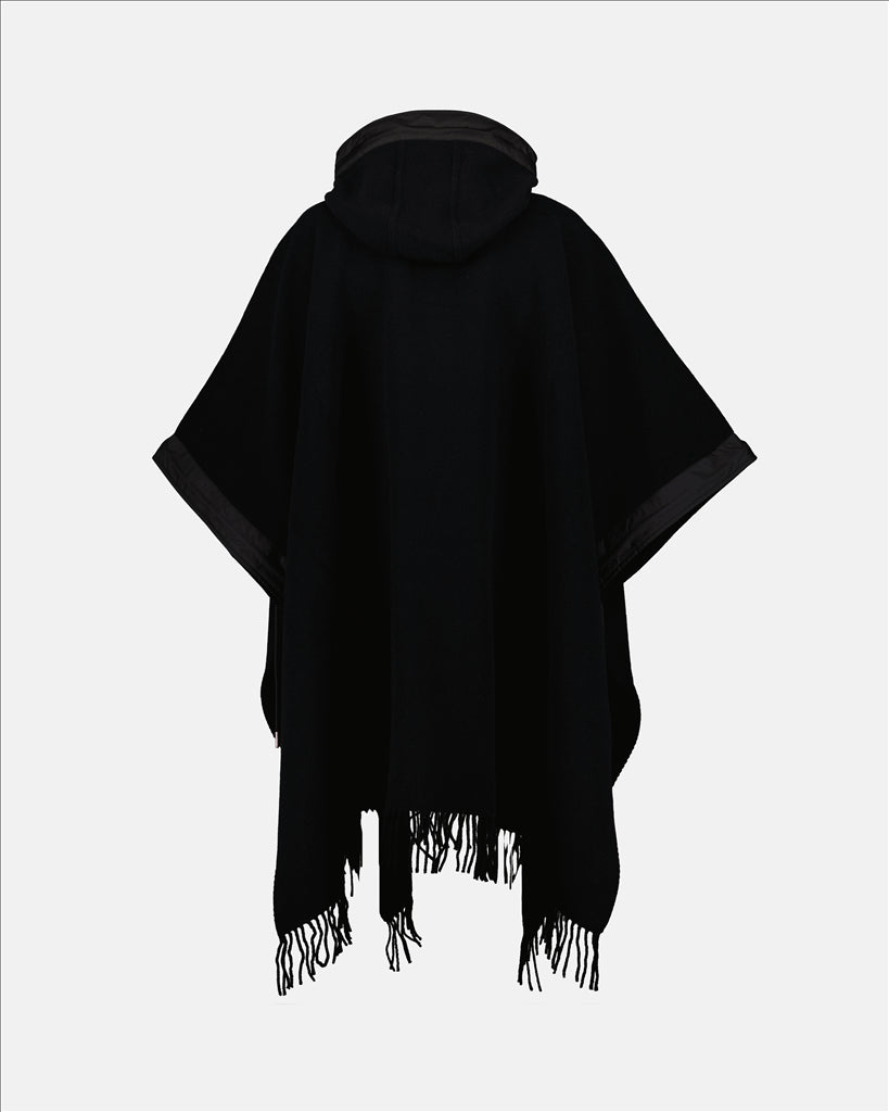 Black Cape for Women, Elegant Cape, Wool Cape, Hooded Cape, Fringed Cape