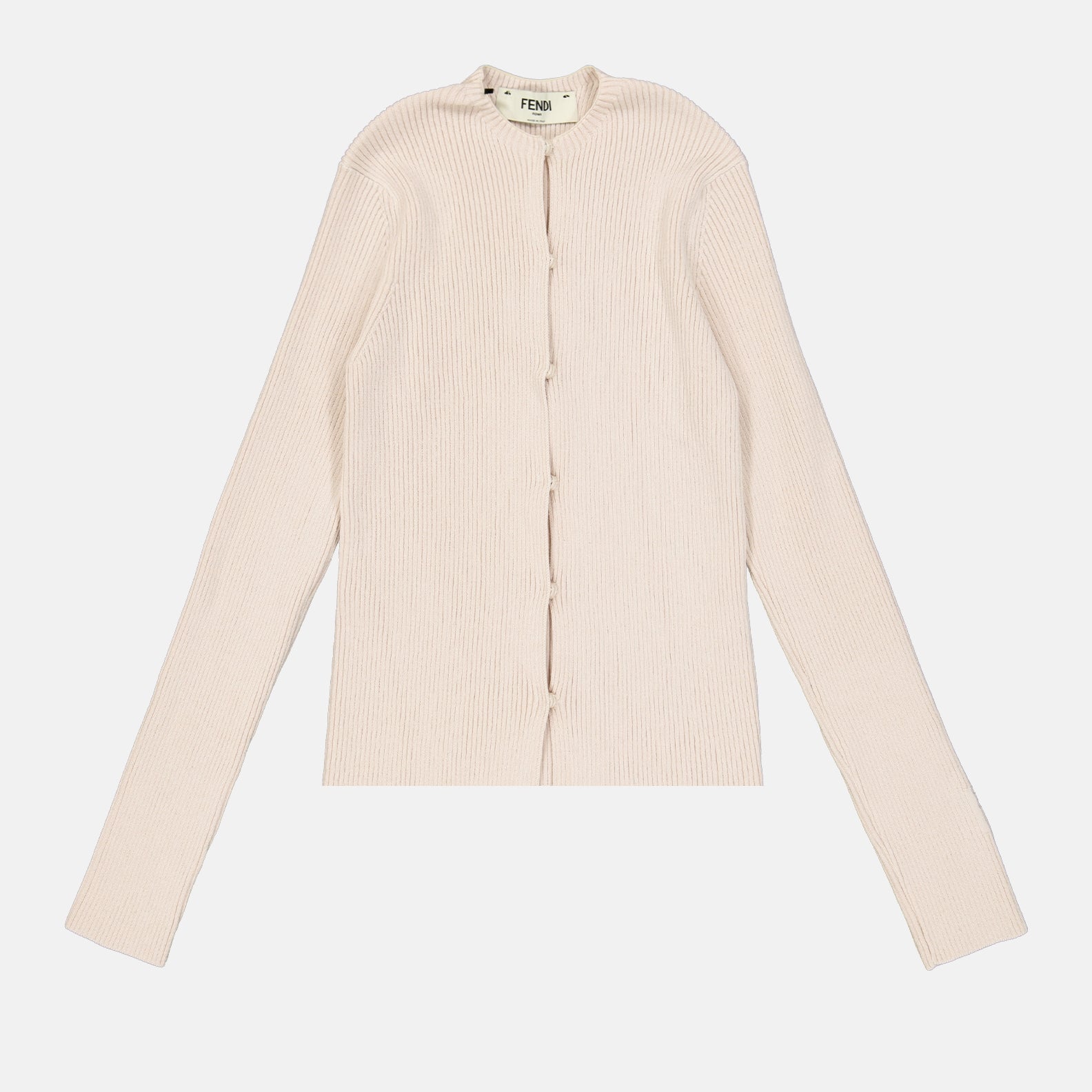 Bilde av beige ribbestrikket cardigan fra Fendi for kvinner - Sesong vår-sommer 2023 - Frontvisning