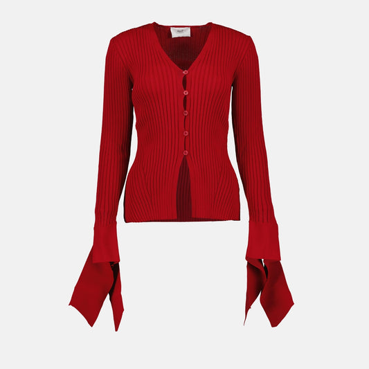 red cardigan, ribbed cardigan, elegant cardigan, luxury knitwear, chic outerwear