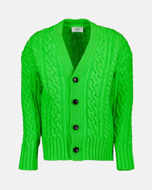 Green cardigan, AMI Paris, wool, unisex cardigan, ribbed cardigan