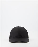 Prada cap, men's luxury accessories, eco-friendly fashion, black re-nylon cap, designer men's cap