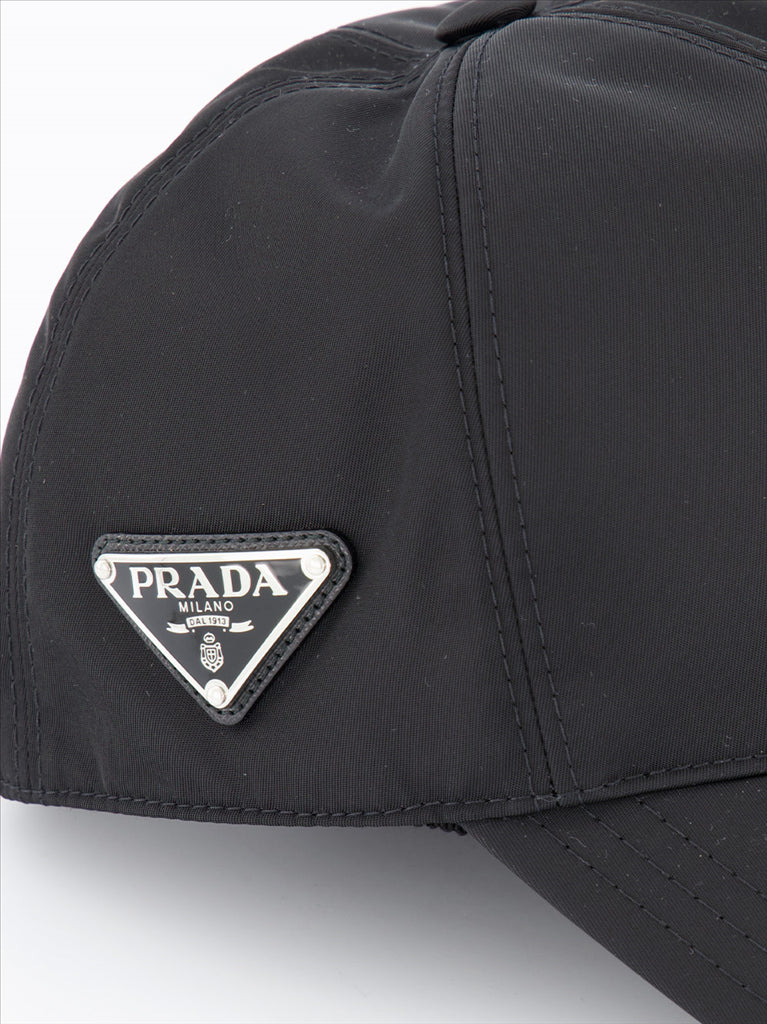 Prada cap, Re-Nylon cap, sustainable accessories, adjustable cap, black nylon cap