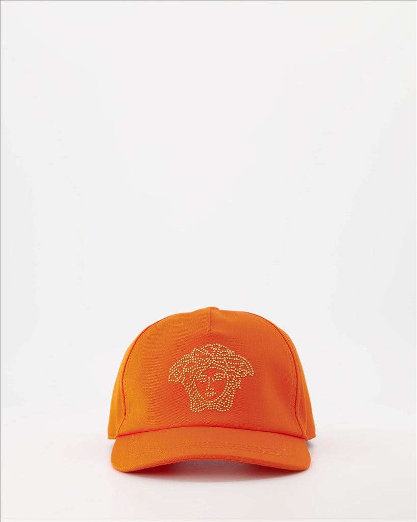 Versace Kids Cap, Medusa Cap, Unisex Orange Cap, Luxury Children's Accessory, Versace Rhinestone Cap