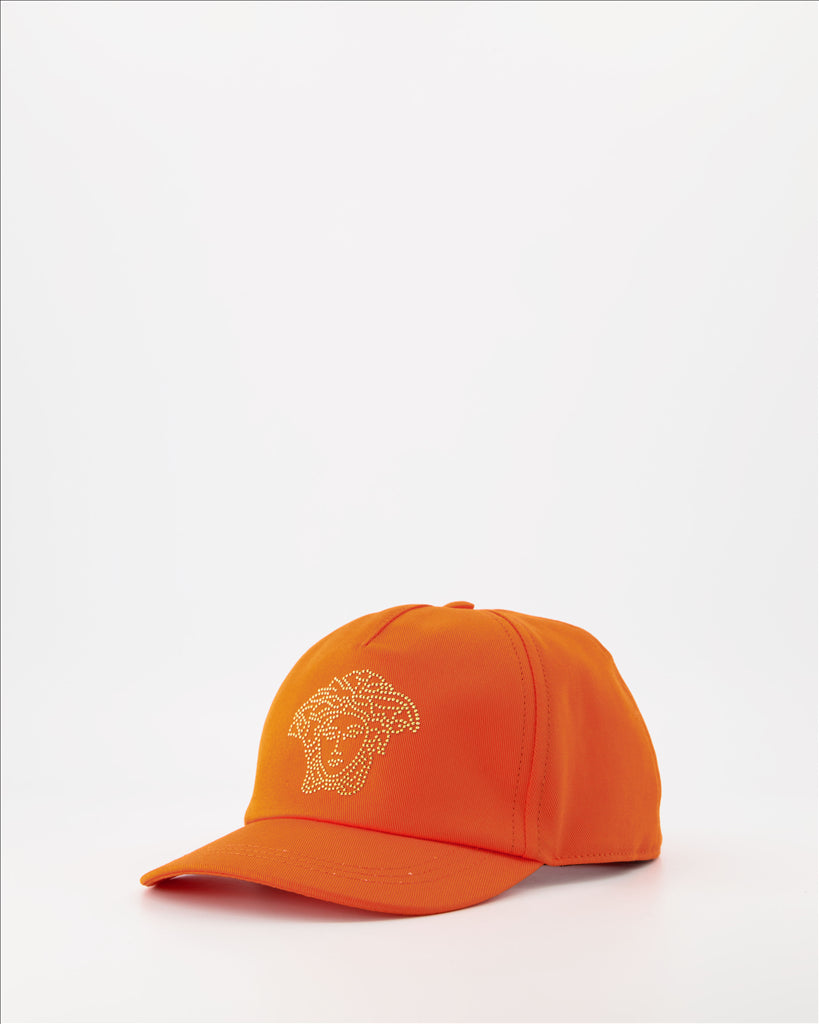 Versace Kids Cap, Medusa Cap, Unisex Orange Cap, Luxury Children's Accessory, Versace Rhinestone Cap