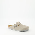 Boston Mules, Birkenstock, gray mules, comfortable footwear, nubuck leather