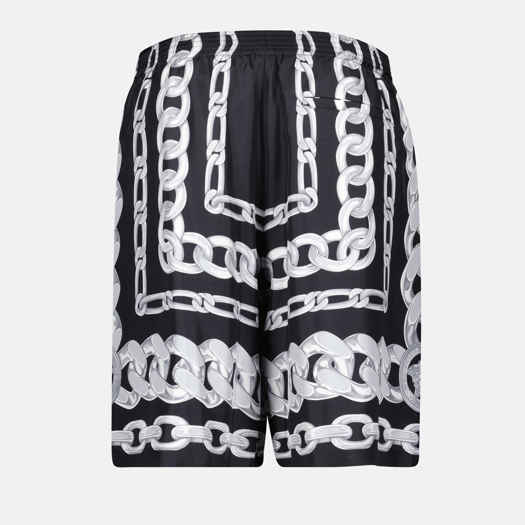 Medusa Chains, Silk Shorts, Bicolored Design, Designer Apparel, Versace Style