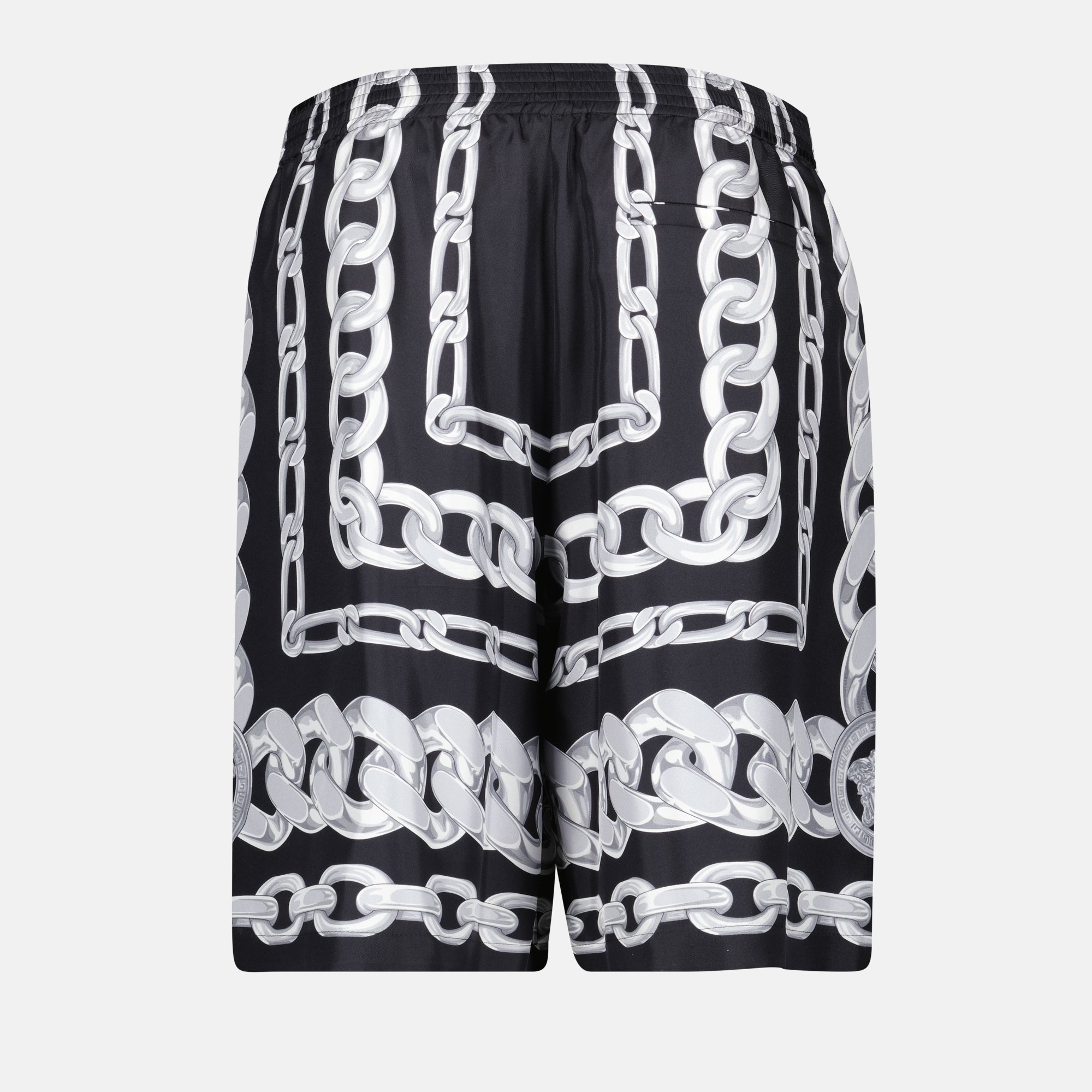 Medusa Chains, Silk Shorts, Bicolored Design, Designer Apparel, Versace Style