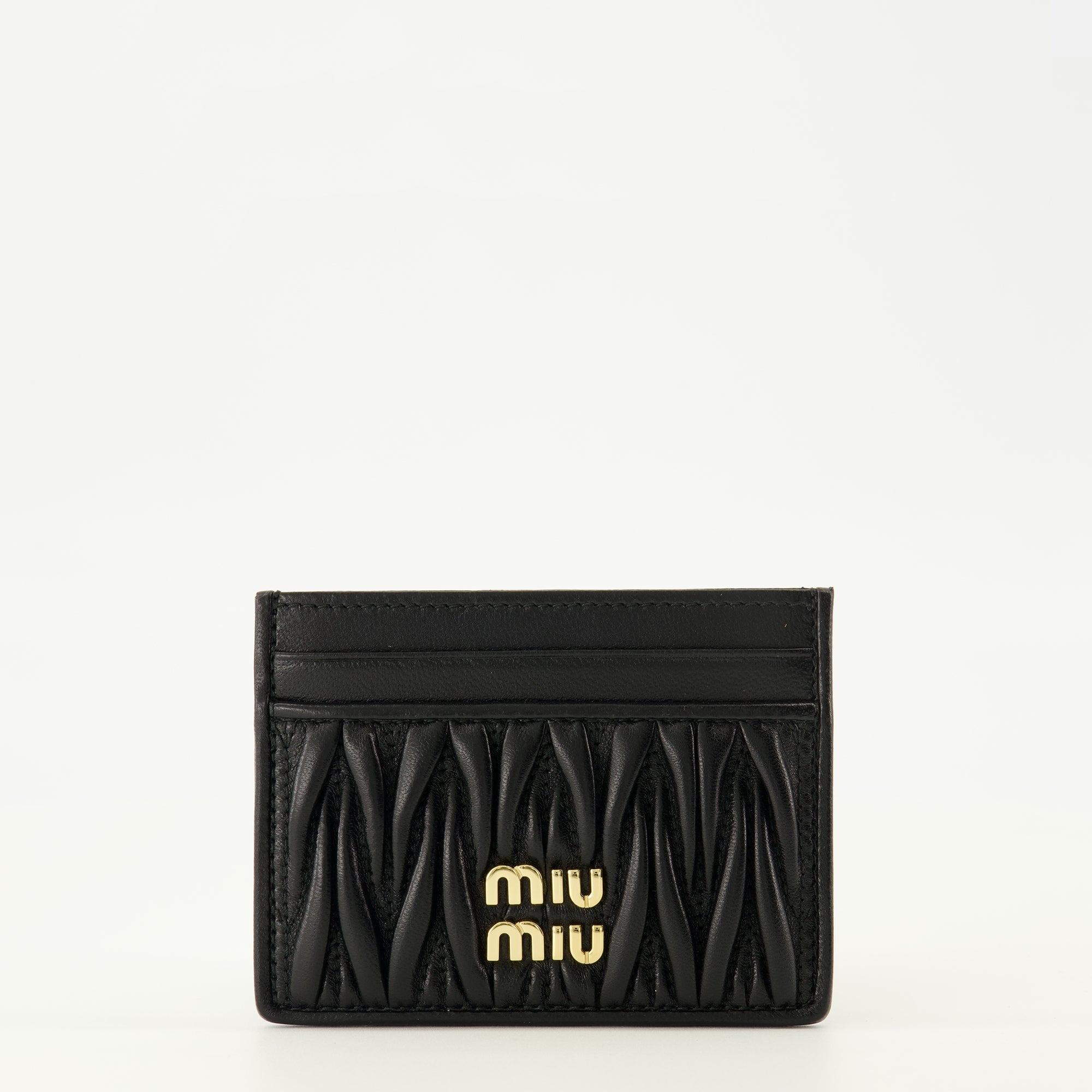 quilted card holder, black leather accessory, Miu Miu card holder, lamb leather wallet, designer card holder
