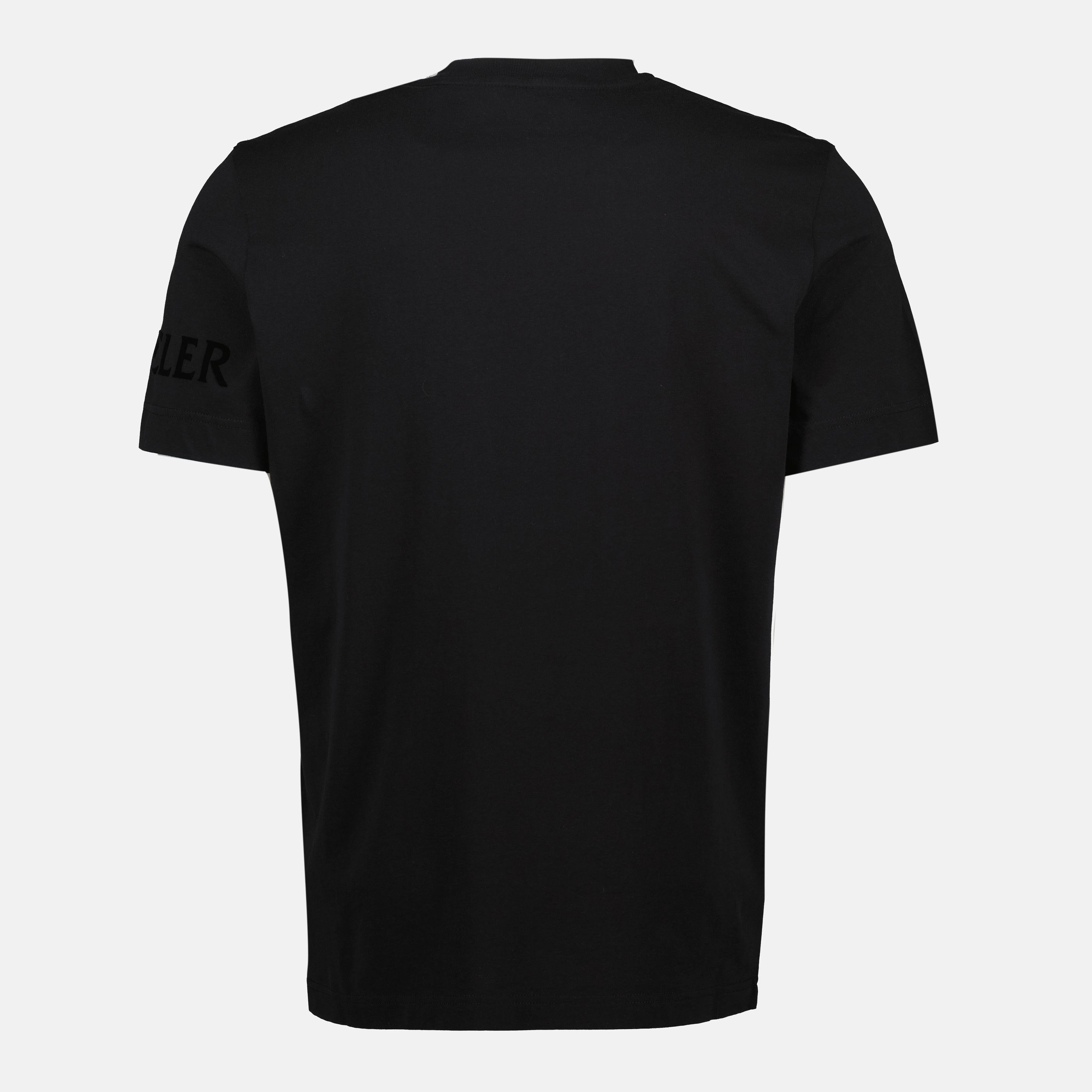 Moncler t-shirt, black logo tee, cotton jersey t-shirt, fall winter collection, men's casual wear
