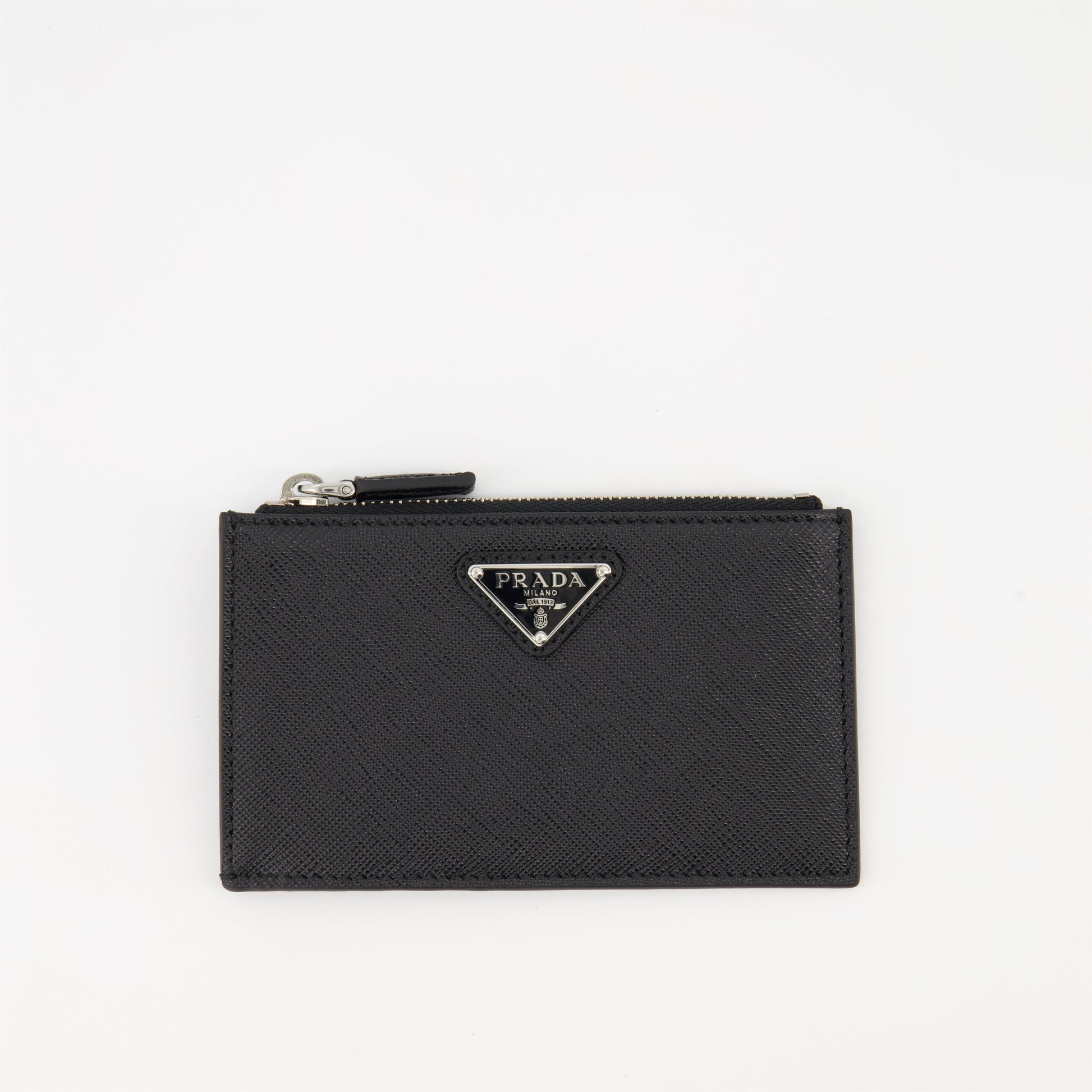 Saffiano leather, Prada card holder, luxury accessories, designer wallet, black card holder