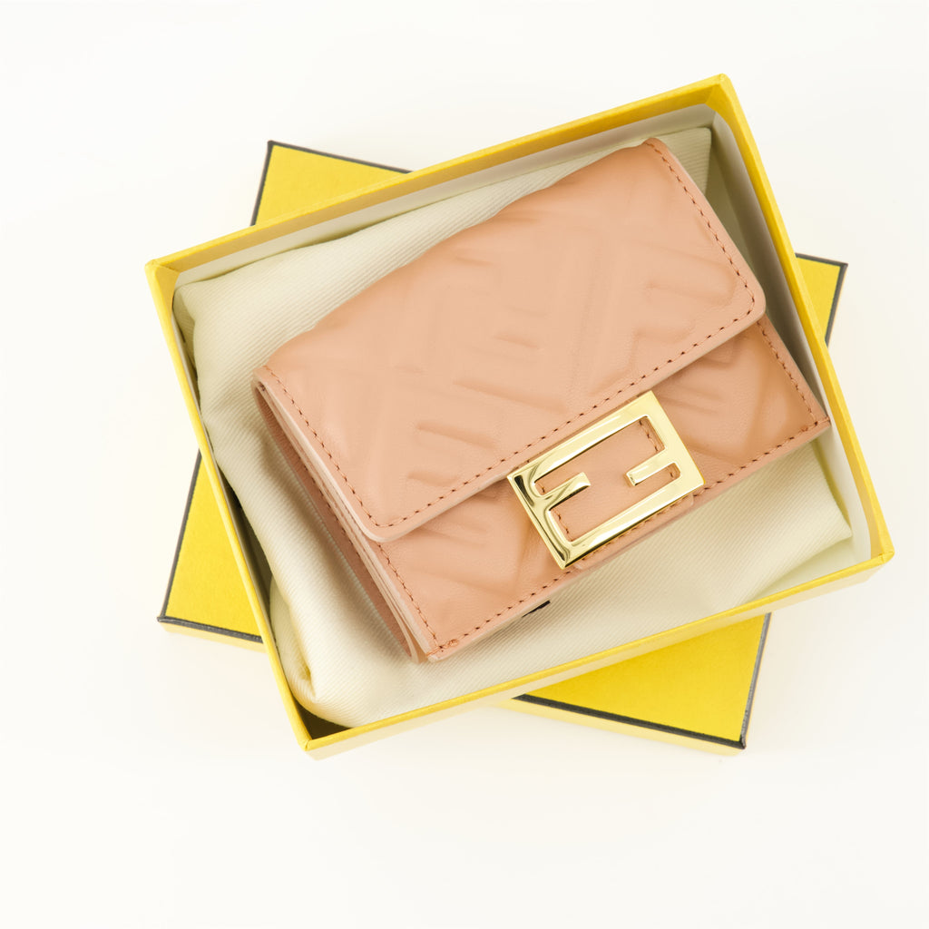 Fendi Baguette wallet, rose wallet, nappa leather wallet, textured wallet, luxury accessories