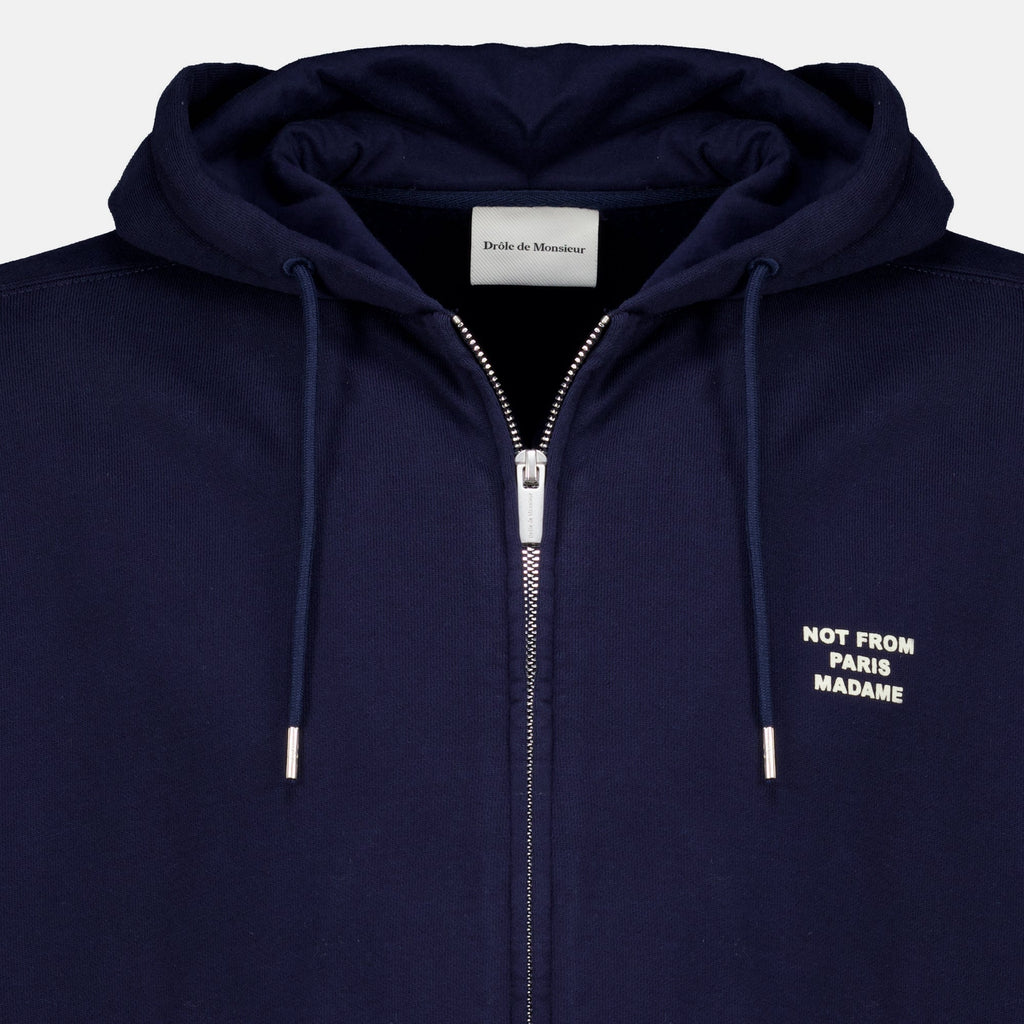Navy Slogan Zip-Up Sweatshirt