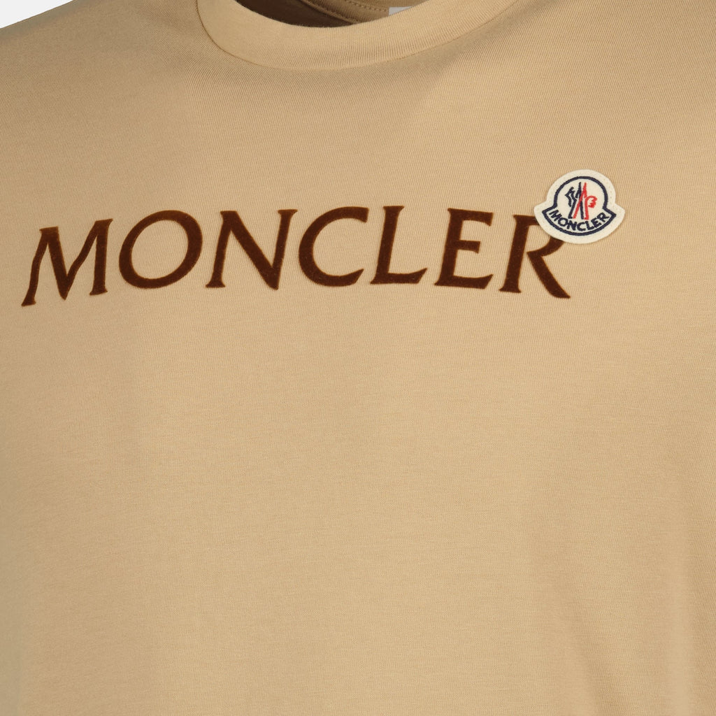 Image of Beige Logo Tee by Moncler for Men - Season Spring-Summer 2026 - Detail View 1