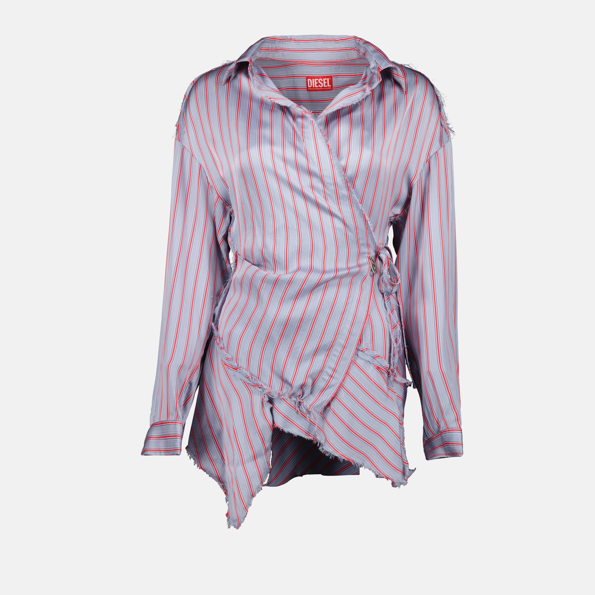 Diesel C-Razy shirt, asymmetrical wrap shirt, women's striped shirt, designer blouse, contemporary fashion