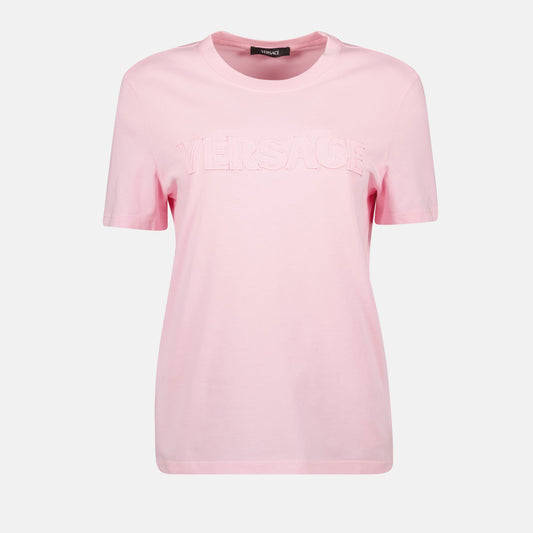 Embroidered T-shirt, Pink T-shirt, Cotton T-shirt, Versace T-shirt, Short Sleeve T-shirt