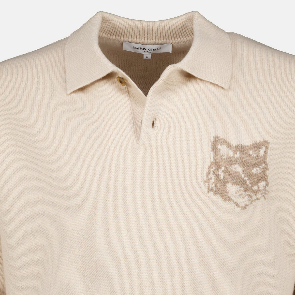 Beige Wool Polo Sweater - Maison Kitsuné