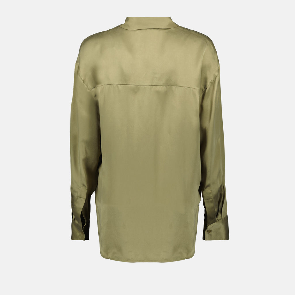 silk shirt, Iro, khaki shirt, women's fashion, elegant blouse