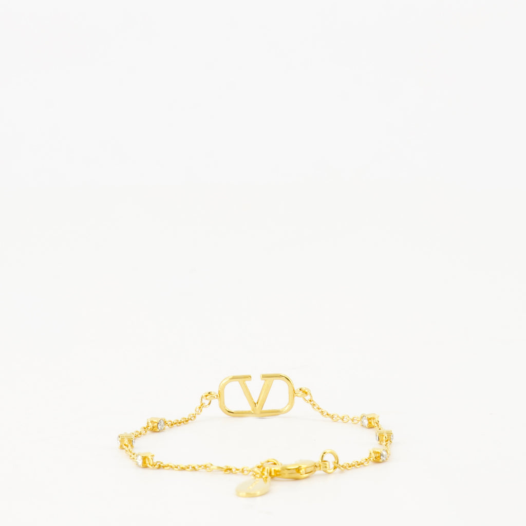 VLogo Bracelet, Valentino jewelry, Swarovski crystal bracelet, gold metal accessory, luxury bracelet