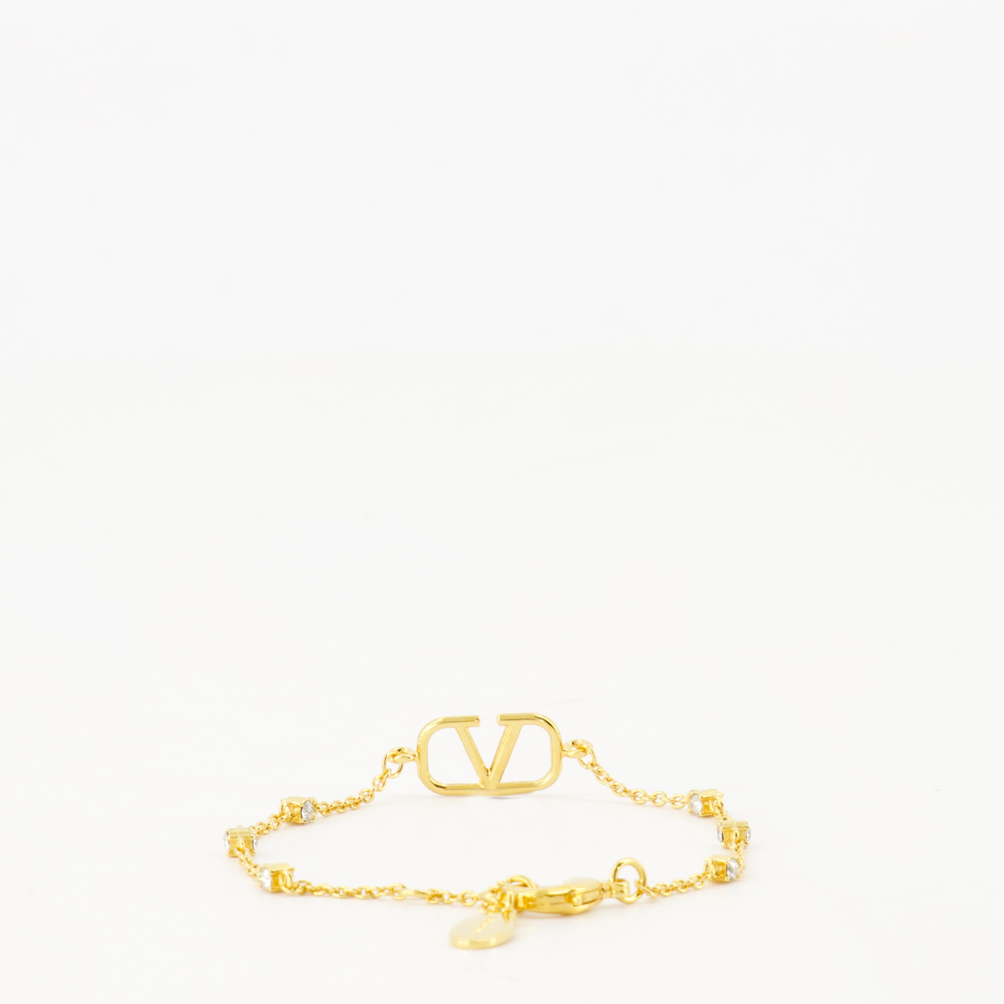 VLogo Bracelet, Valentino jewelry, Swarovski crystal bracelet, gold metal accessory, luxury bracelet