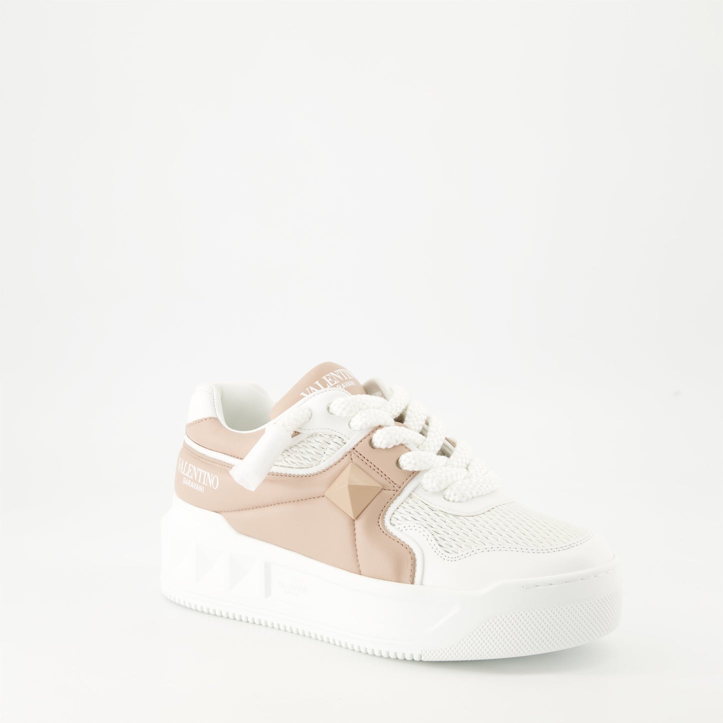 One Stud XL sneakers, Valentino Garavani sneakers, powder pink leather sneakers, platform sole sneakers, luxury women's sneakers