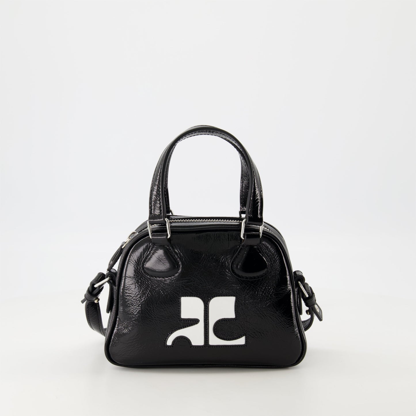 Mini Bowling Bag, Courrèges Accessories, Textured Leather Bag, Elegant Black Handbag, Spring-Summer 2025