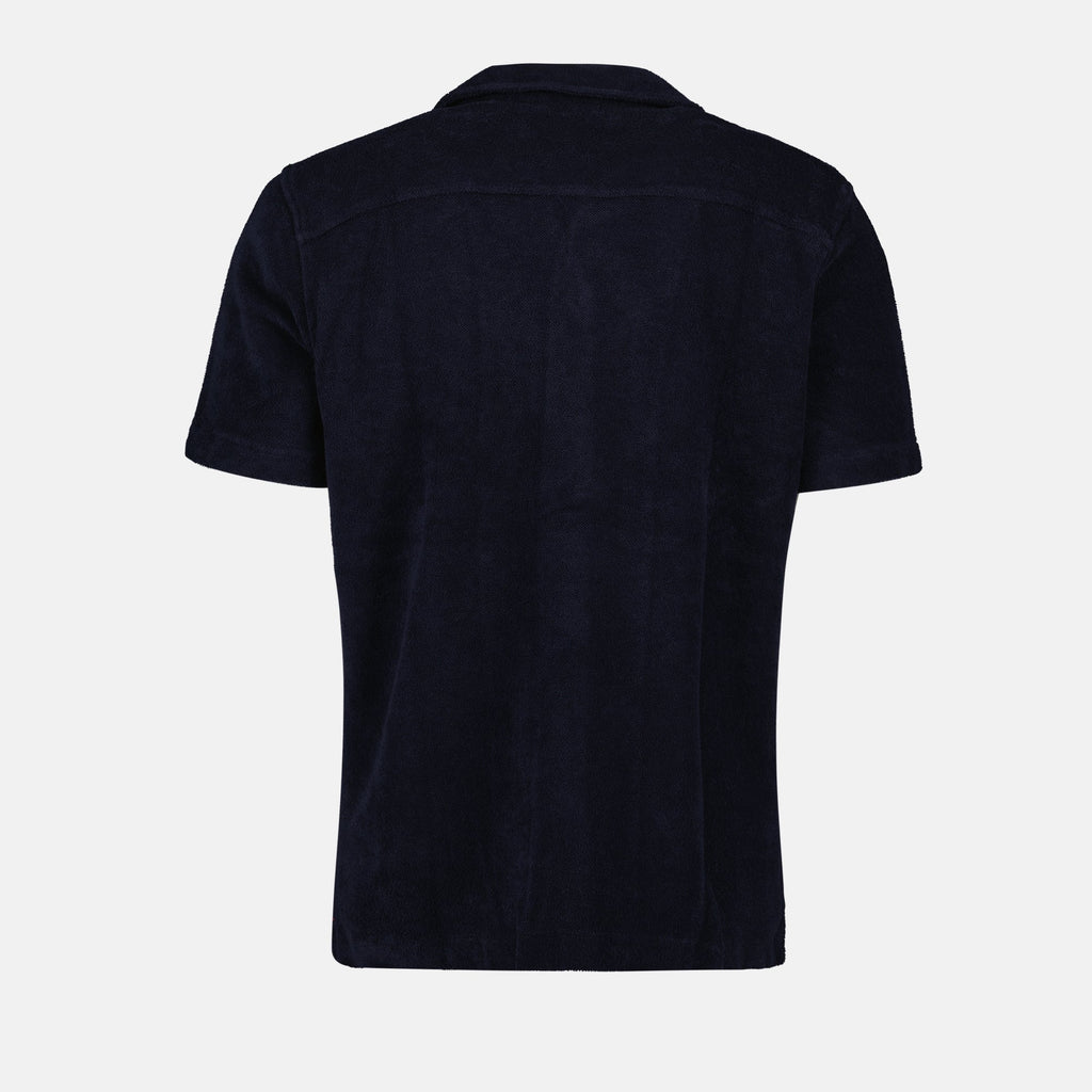 Terry cotton shirt, Orlebar Brown shirt, luxury fashion, navy shirt, organic fabric