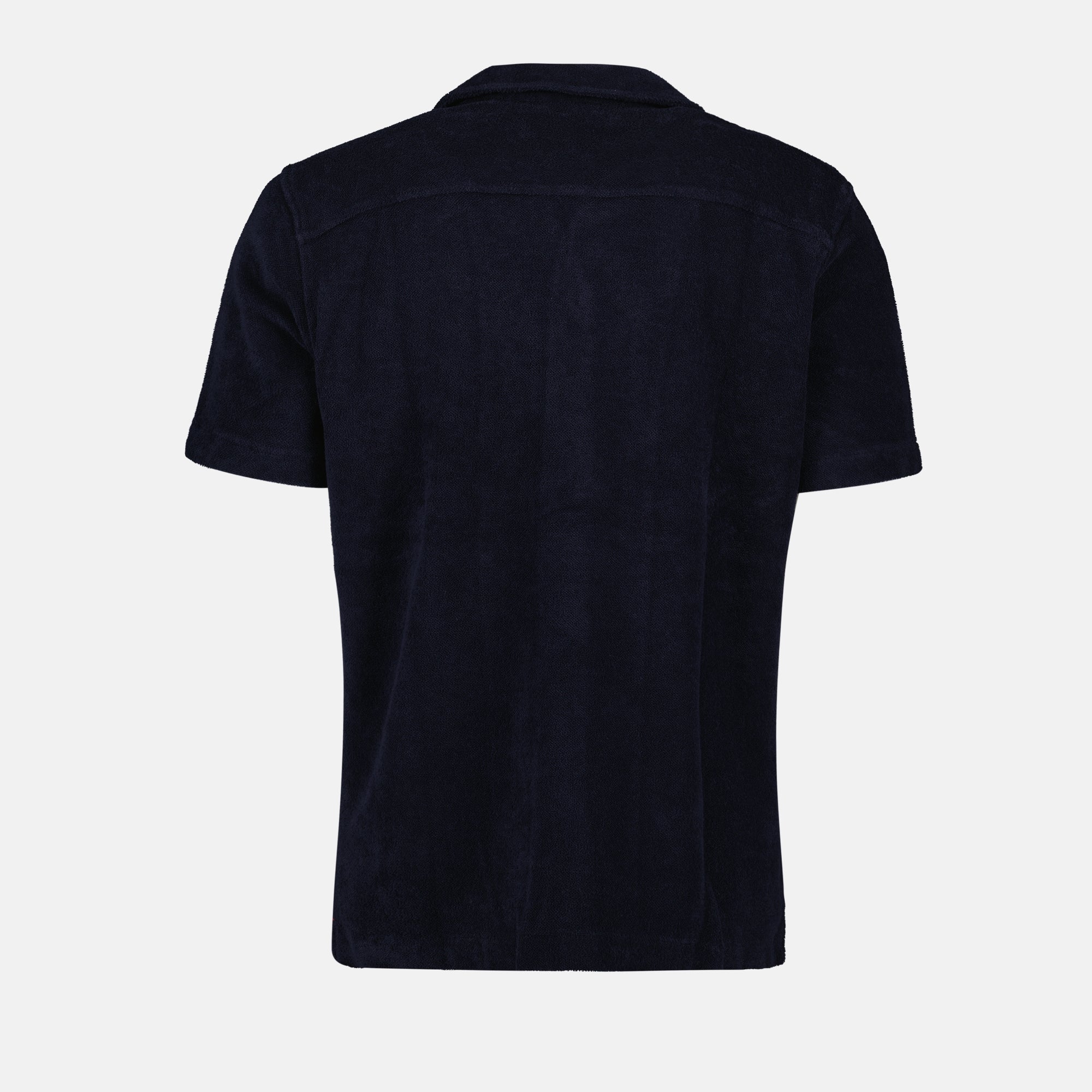 Terry cotton shirt, Orlebar Brown shirt, luxury fashion, navy shirt, organic fabric