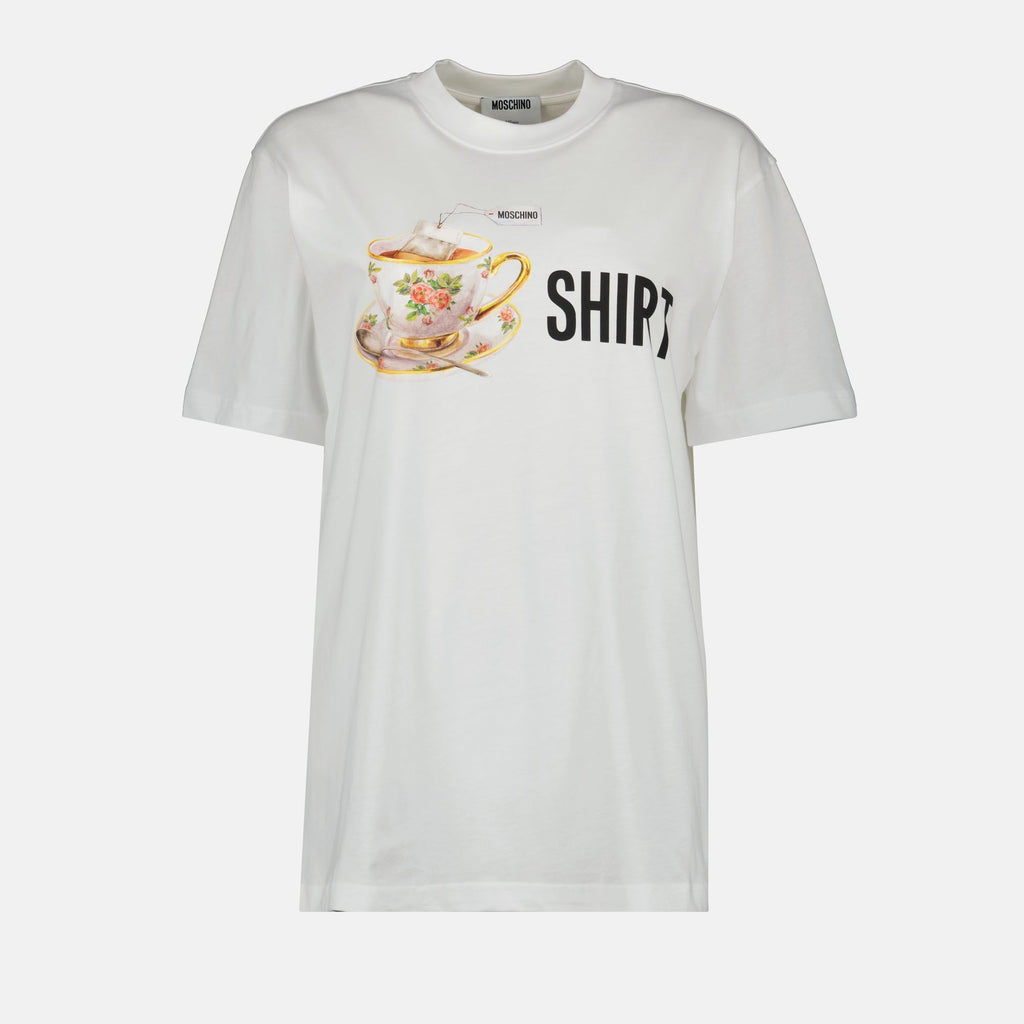 Moschino t-shirt, printed t-shirt, cotton t-shirt, casual wear, women's fashion