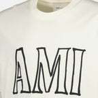 Image of Printed White T-Shirt by Ami PARIS for Unisex - Season Spring-Summer 2026 - Detail View 1