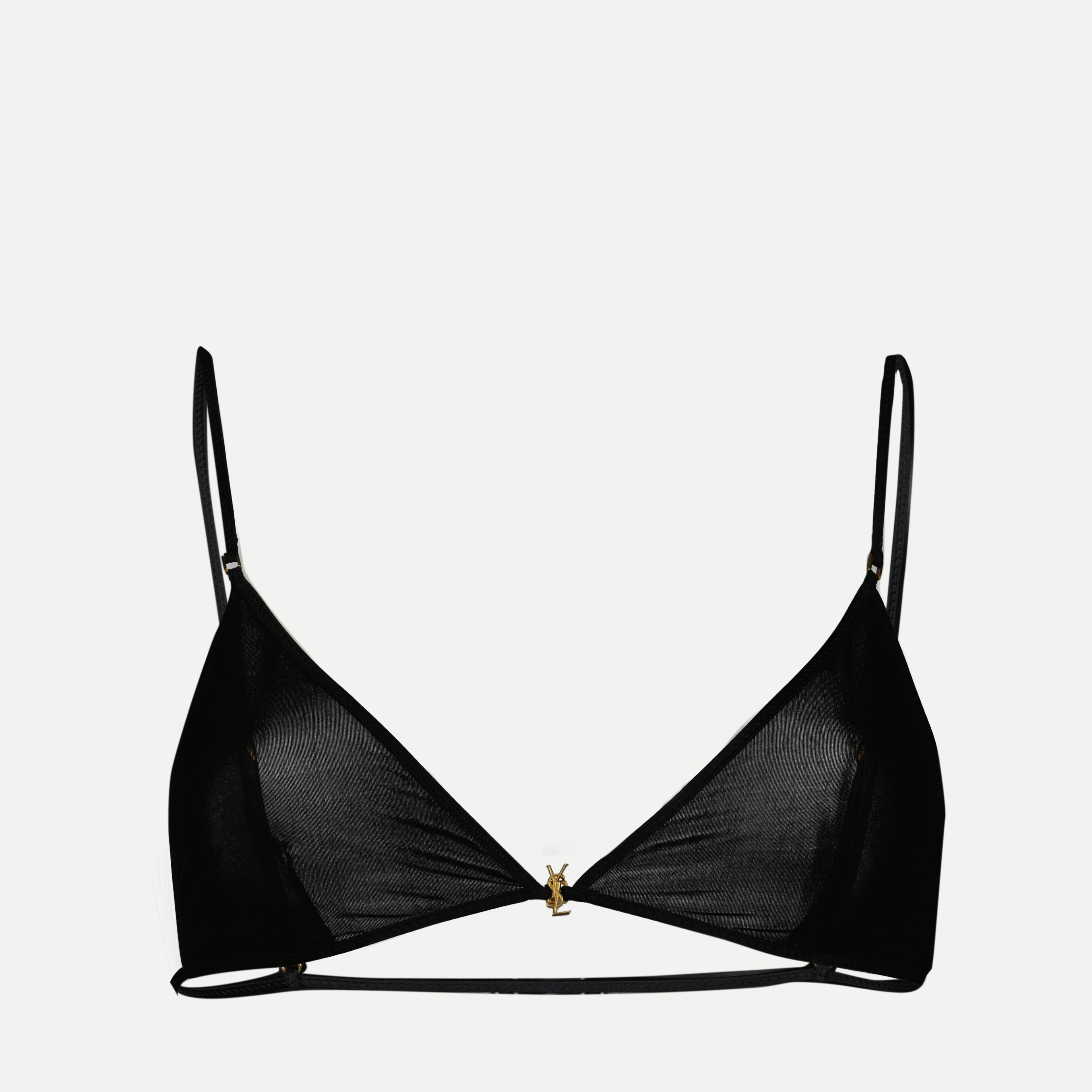 black triangle bra, Saint Laurent, adjustable straps, women's intimate wear, Spring-Summer 2025