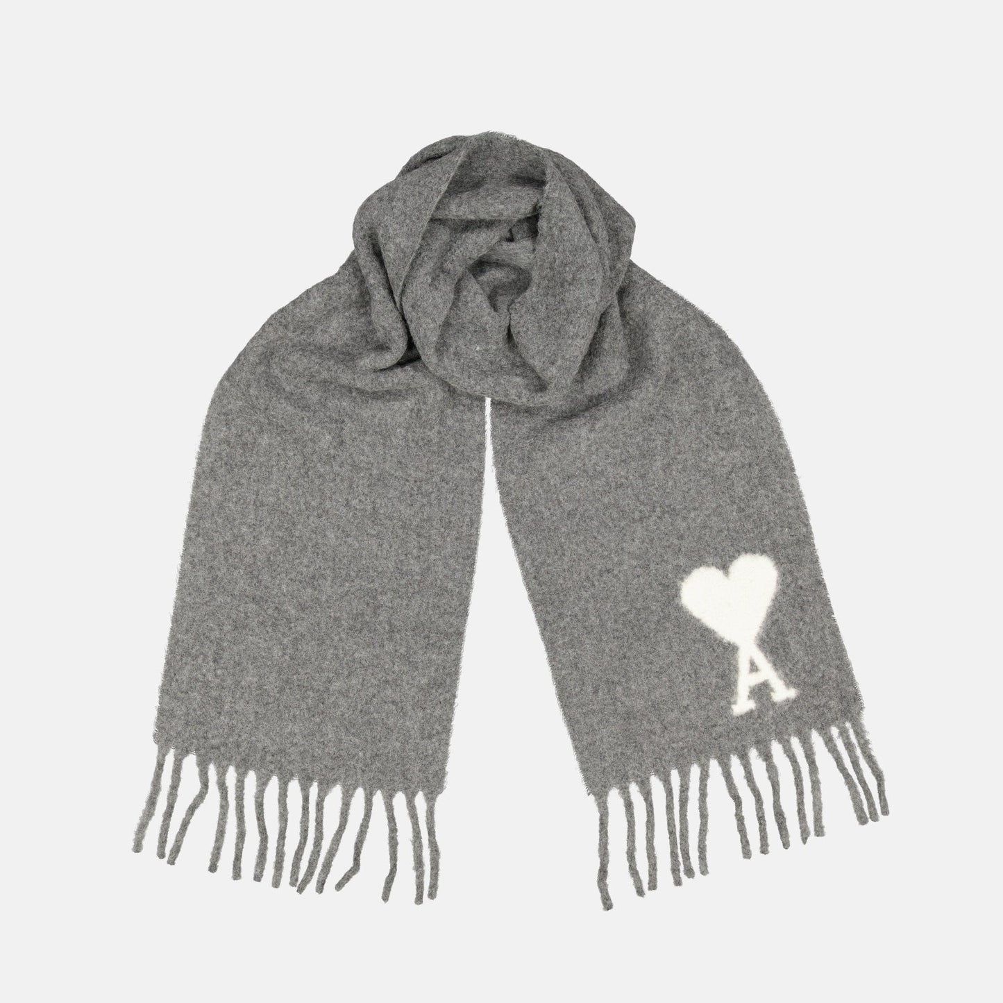 grey alpaca scarf, AMI Paris Autumn-Winter collection, soft alpaca wool, versatile fashion accessory, premium warm scarf