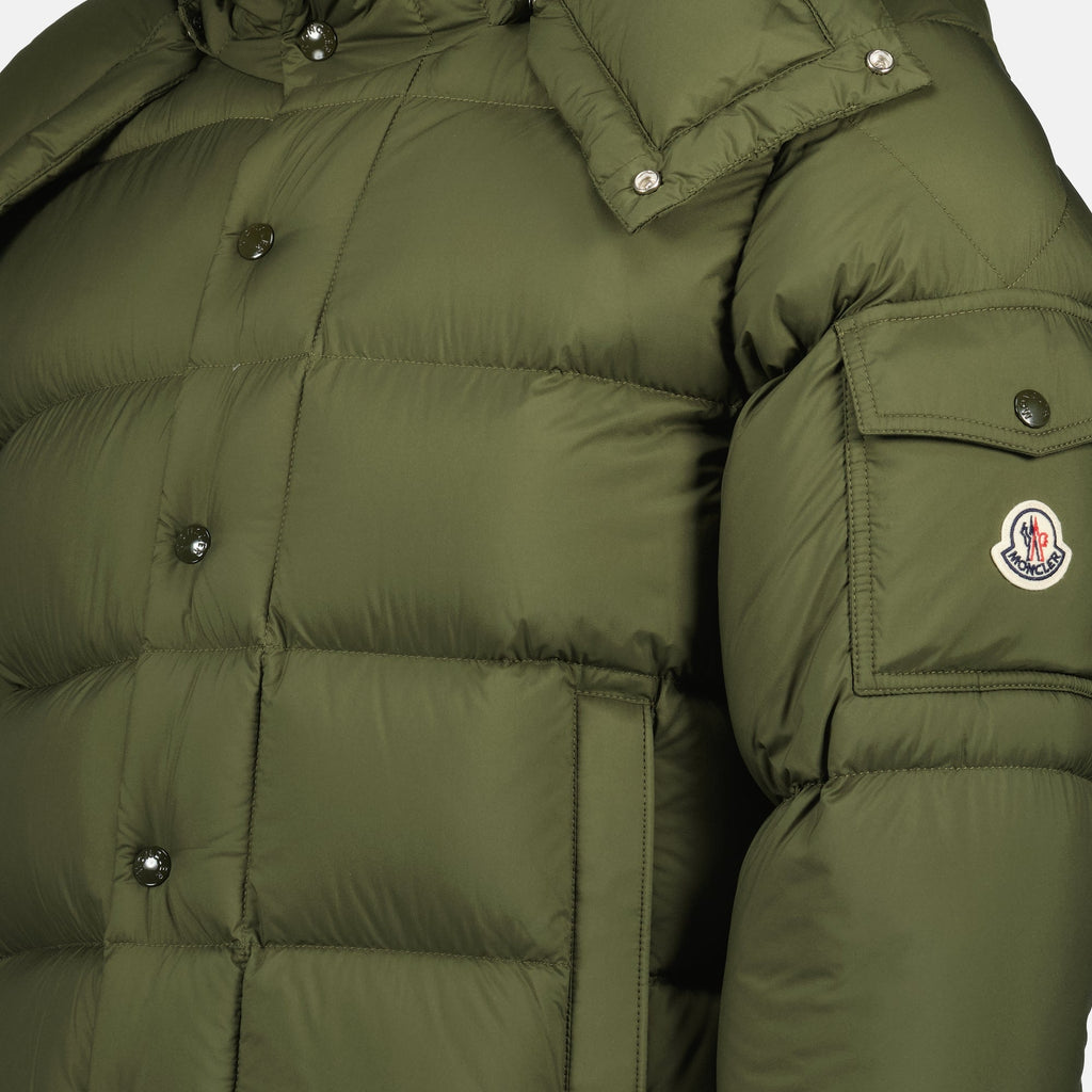 Maya 70 Kaki jacket, Moncler down jacket, polyamide jacket, removable hood jacket, Autumn Winter 2025 collection