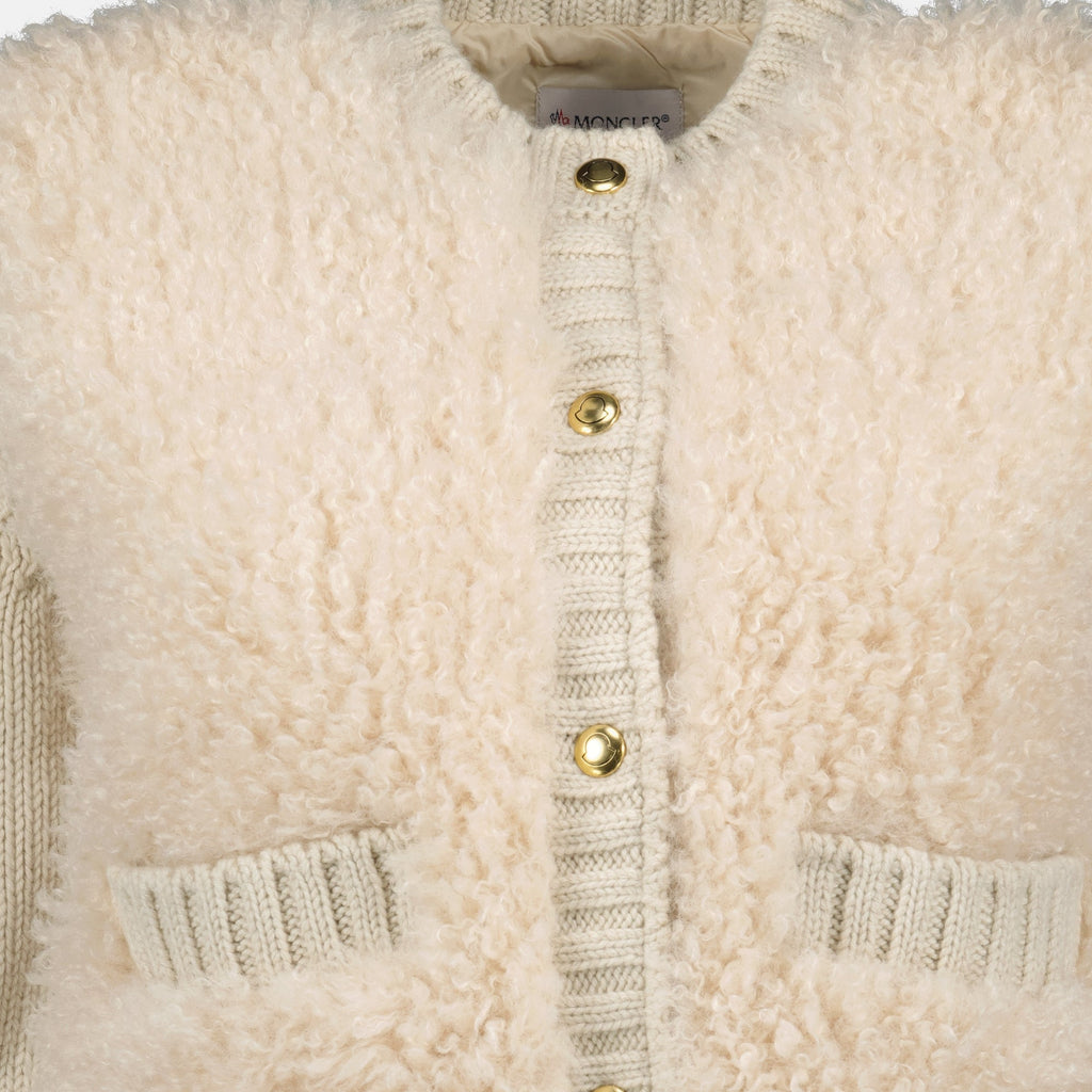 Moncler cardigan, beige teddy cardigan, women's wool cardigan, Autumn-Winter 2025 collection, luxury fashion