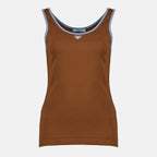 Image of Ribbed Brown Tank Top by Prada for Women - Season Spring-Summer 2026 - Front View