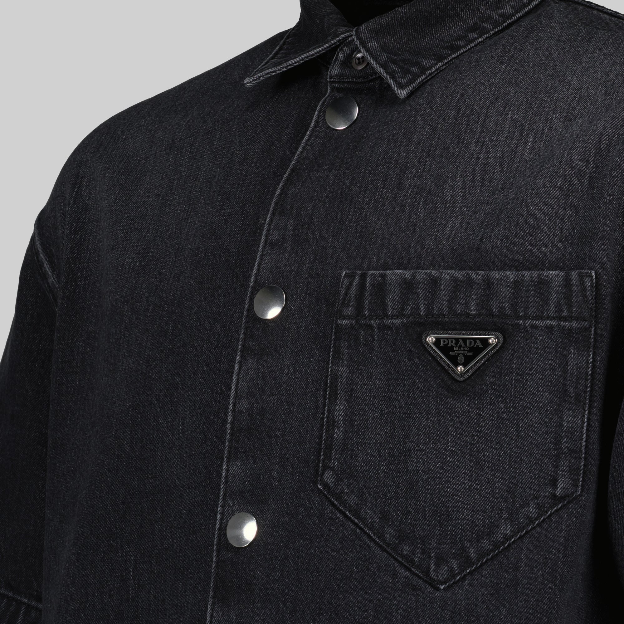 black denim shirt, Prada shirt, men’s denim fashion, sophisticated style, casual elegance