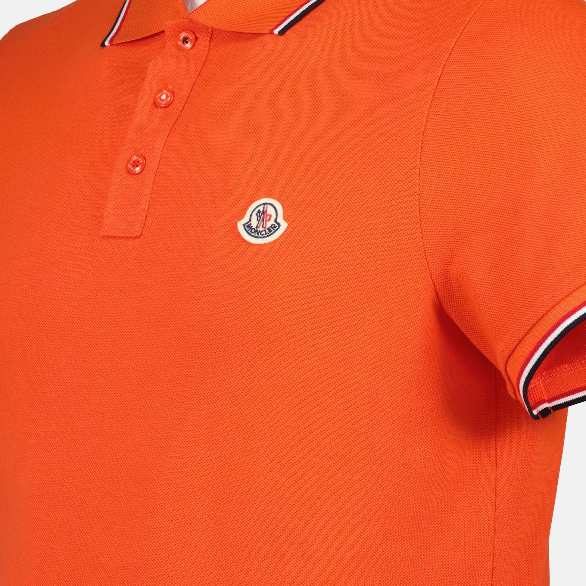 Orange Polo Shirt, Moncler Shirt, Cotton Piqué Polo, Tricolor Trim Polo, Men's Fashion