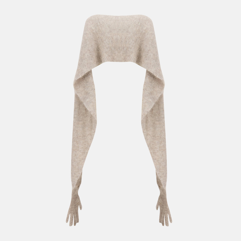 Moschino, beige gaiter scarf, integrated gloves, women's accessories, Autumn-Winter 2025