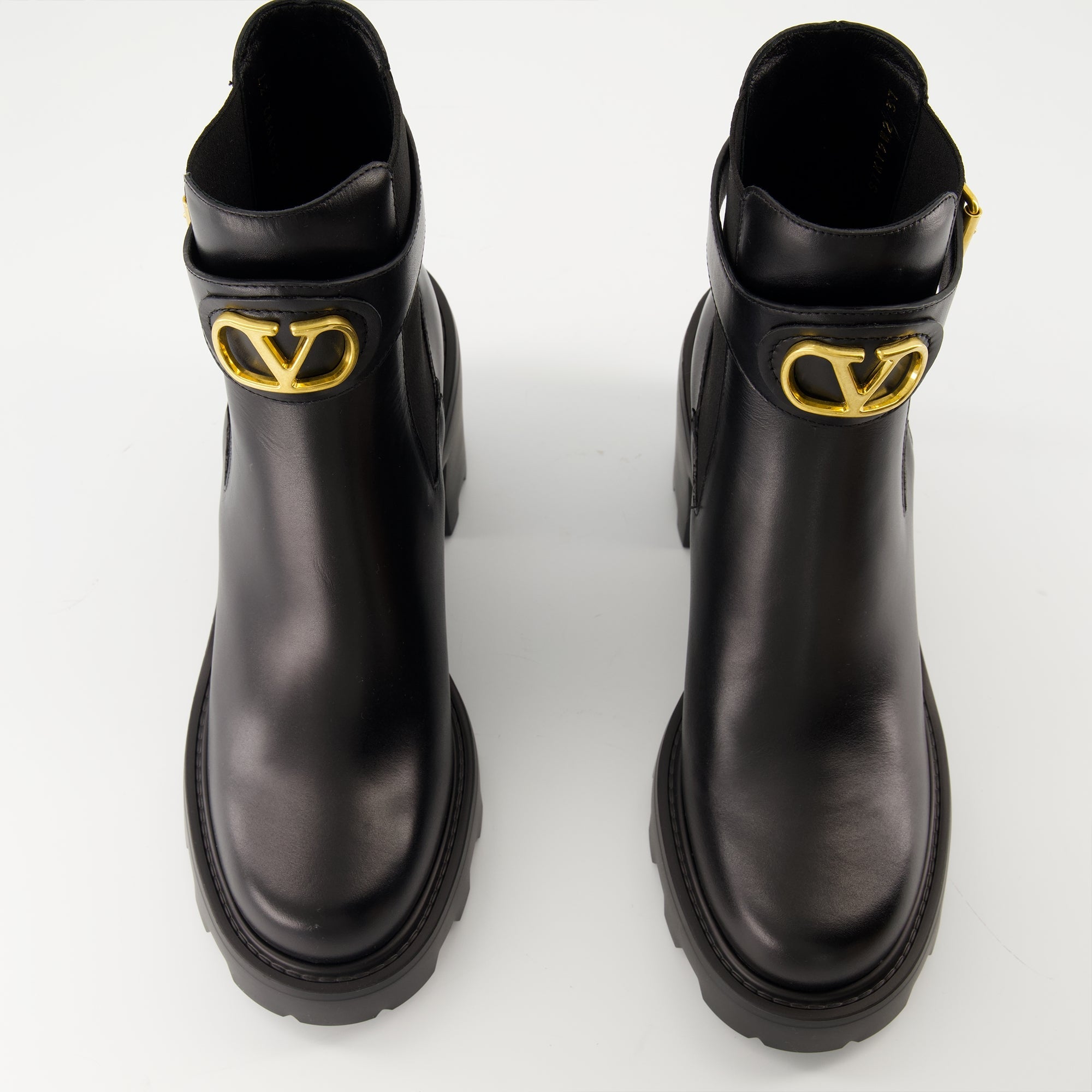 Beatle ankle boots, Valentino Garavani, shiny leather boots, VLogo Signature, black ankle boots