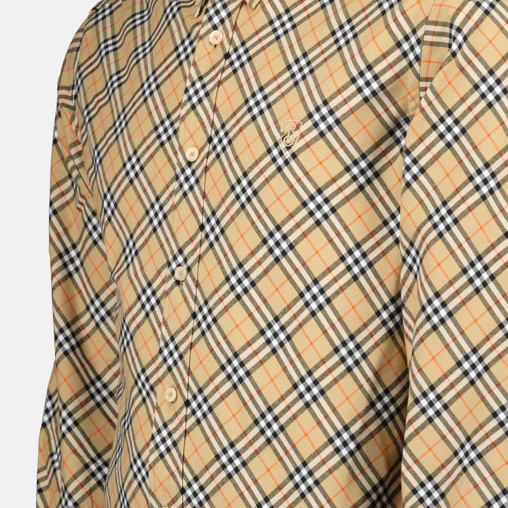 Beige Plaid Shirt, Check Shirt, Burberry Shirt, Cotton Shirt, Plaid Print Shirt
