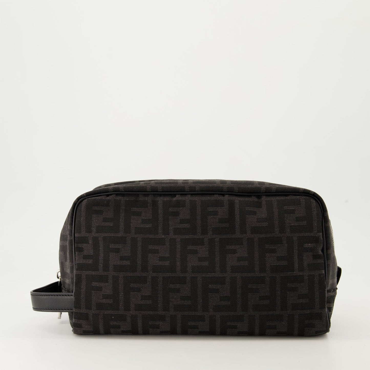 Fendi toiletry bag, black canvas bag, FF print accessories, men's travel essentials, luxury leather goods