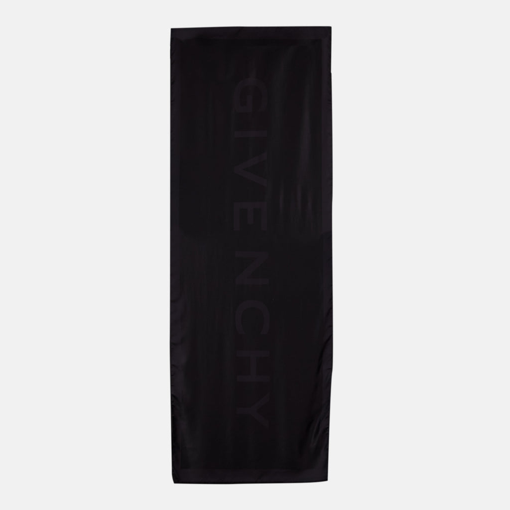 Givenchy scarf, silk wool accessory, fashion scarf, printed logo scarf, black wool scarf