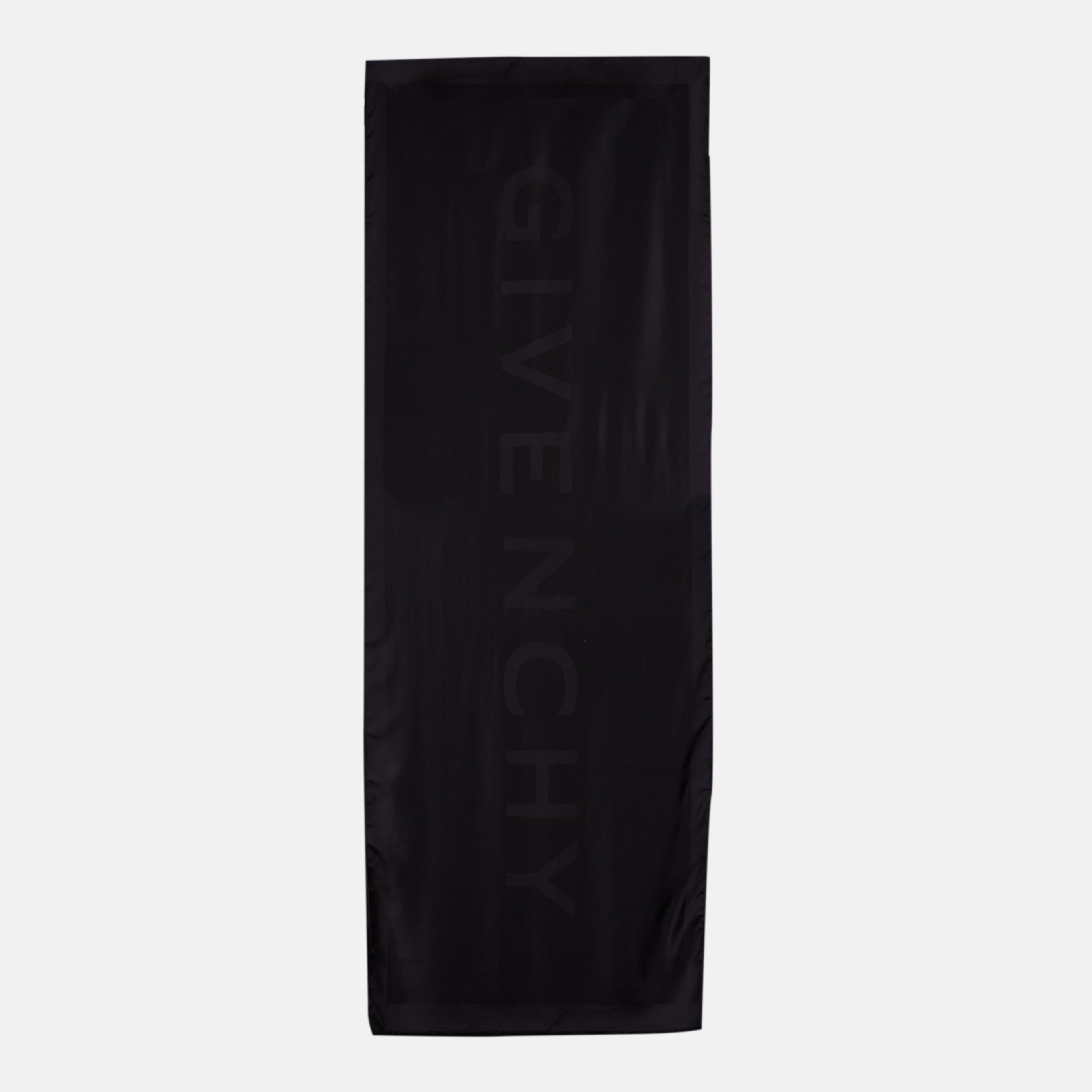 Givenchy scarf, silk wool accessory, fashion scarf, printed logo scarf, black wool scarf