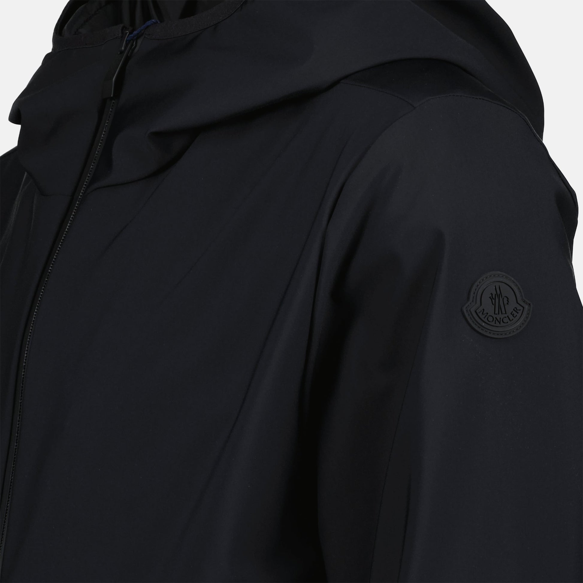 padded jacket, Moncler, luxury winter wear, black nylon jacket, high collar jacket