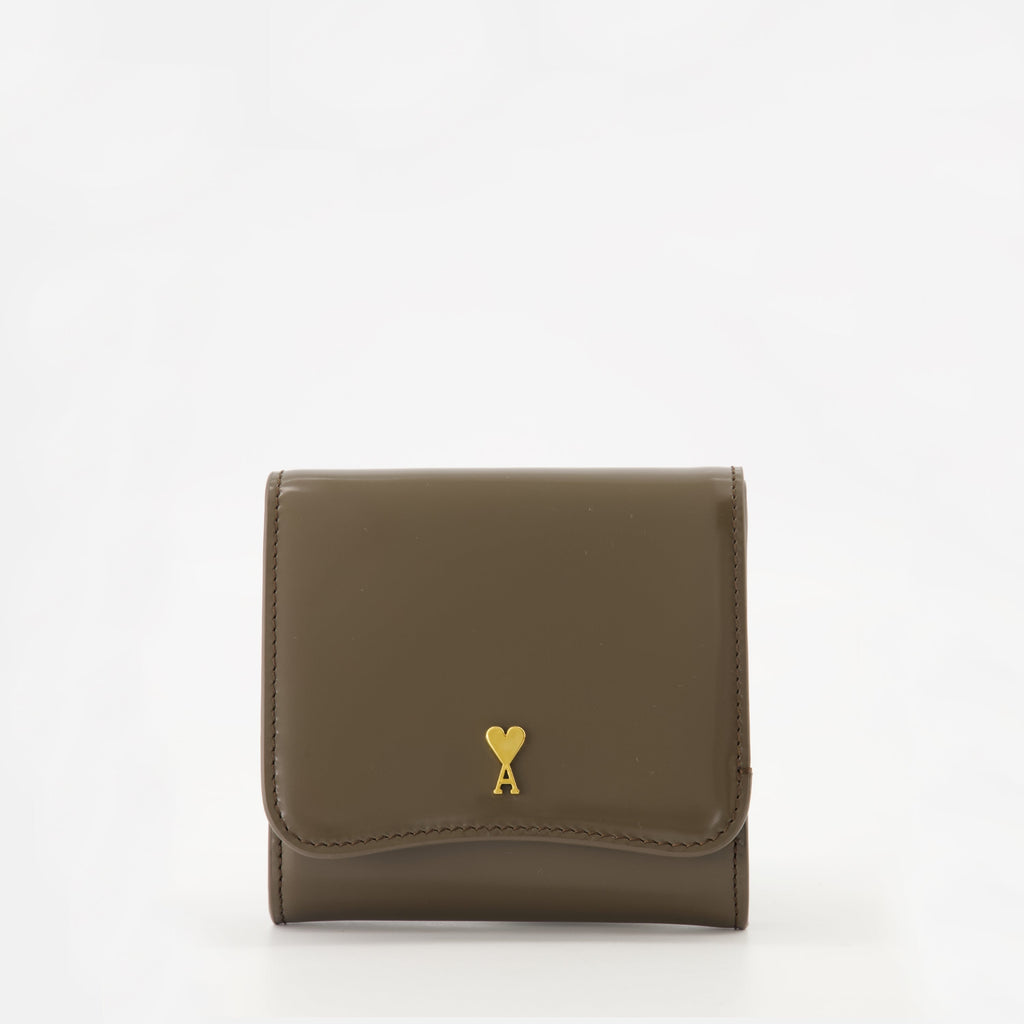 Ami Paris wallet, brown leather wallet, unisex accessories, Autumn-Winter collection, grained leather wallet
