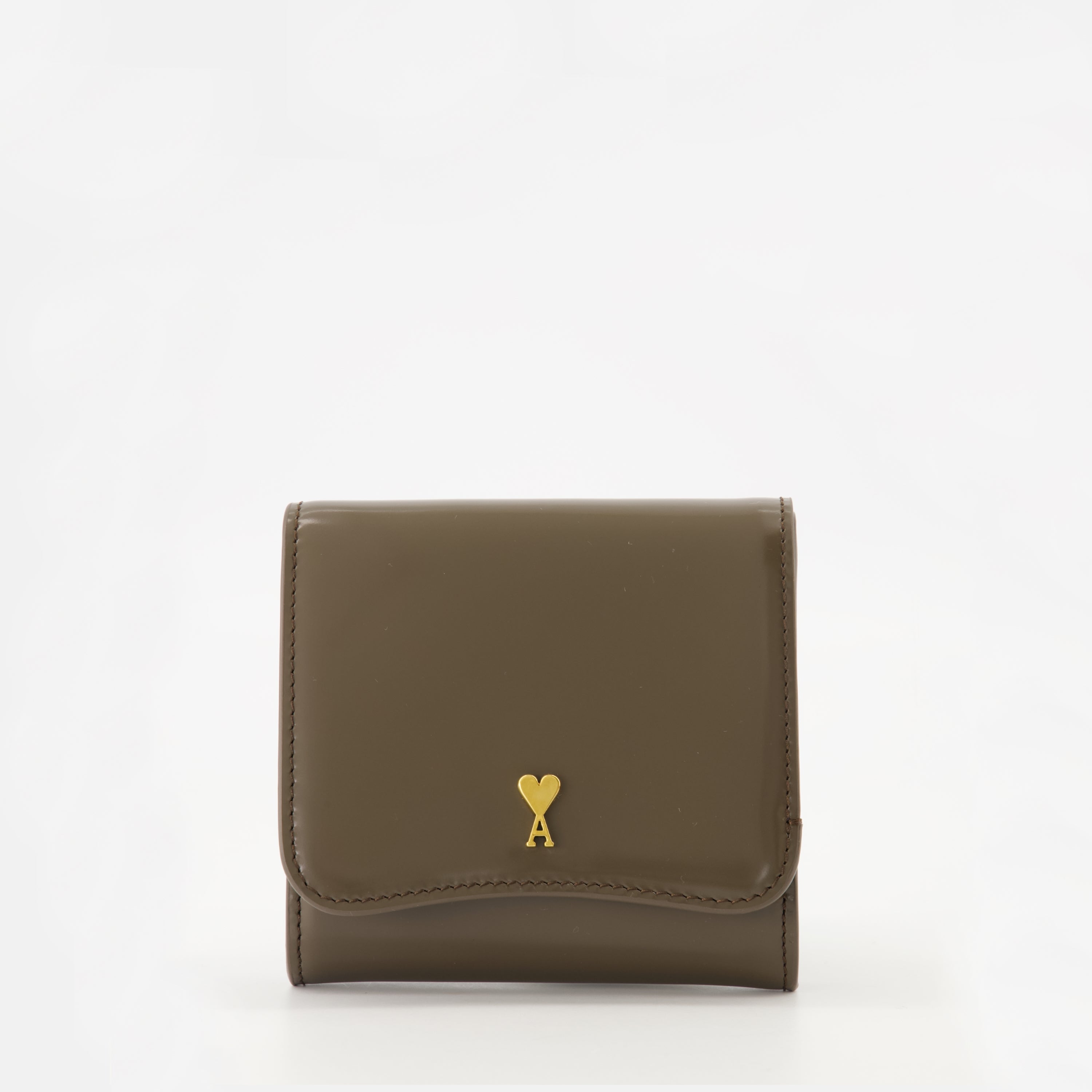 Ami Paris wallet, brown leather wallet, unisex accessories, Autumn-Winter collection, grained leather wallet