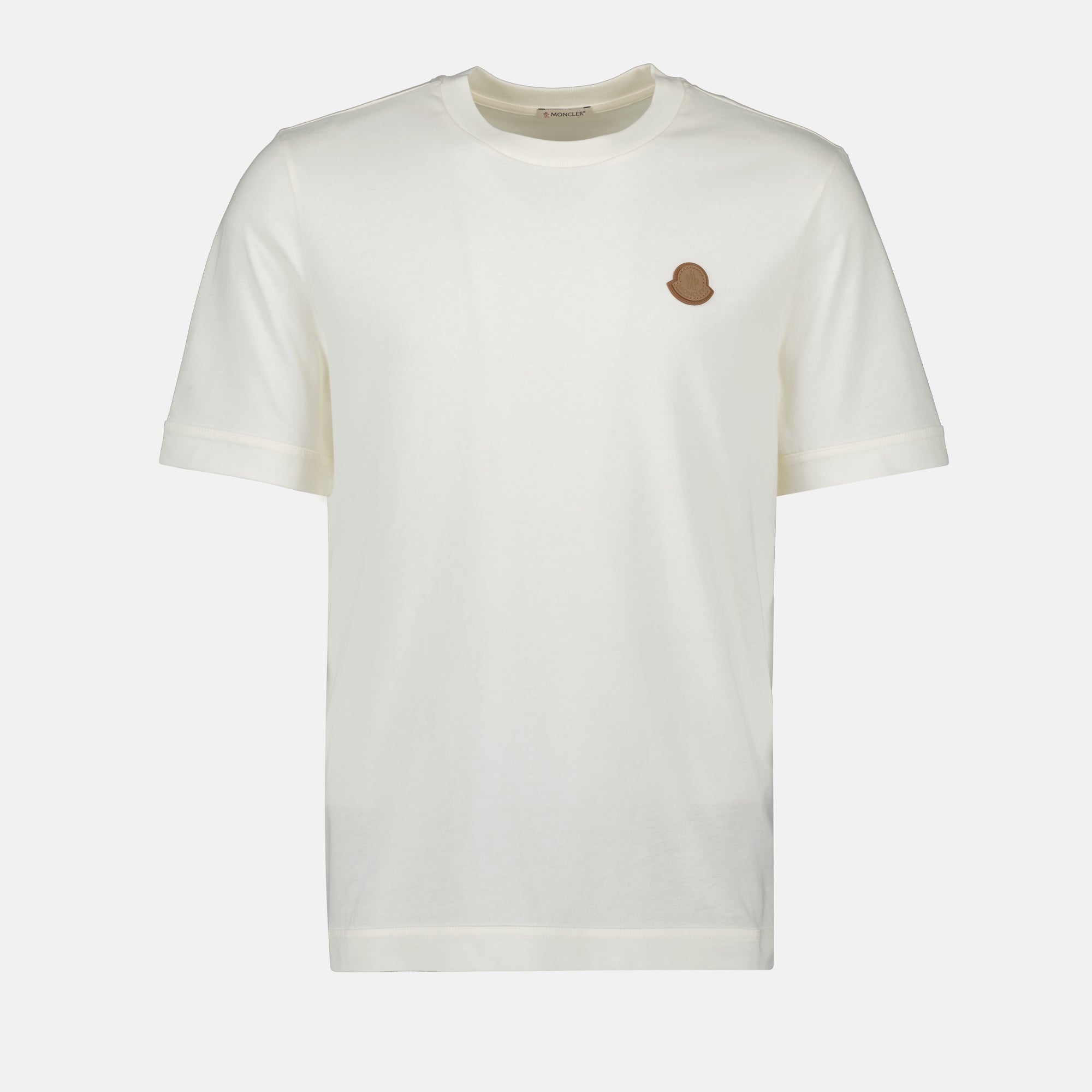 Moncler T-shirt, white T-shirt, cotton jersey T-shirt, leather logo T-shirt, Autumn-Winter collection