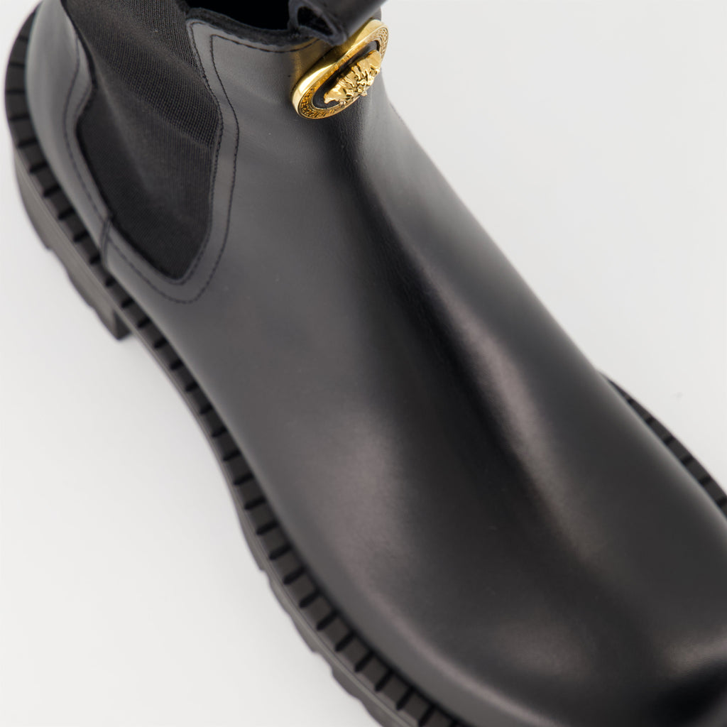 Chelsea boots, Luxury footwear, Versace boots, Autumn-Winter collection, Black leather boots