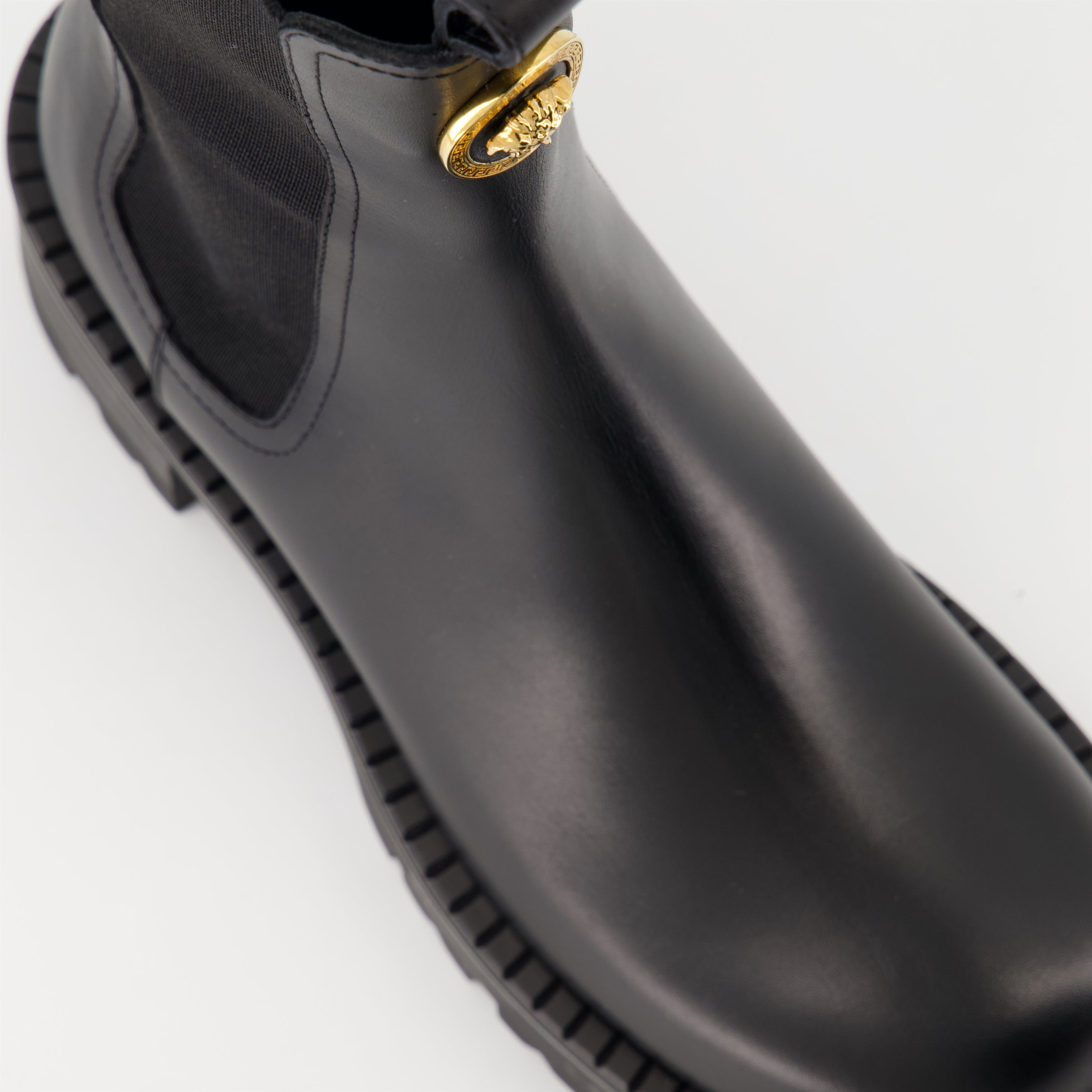 Chelsea boots, Luxury footwear, Versace boots, Autumn-Winter collection, Black leather boots