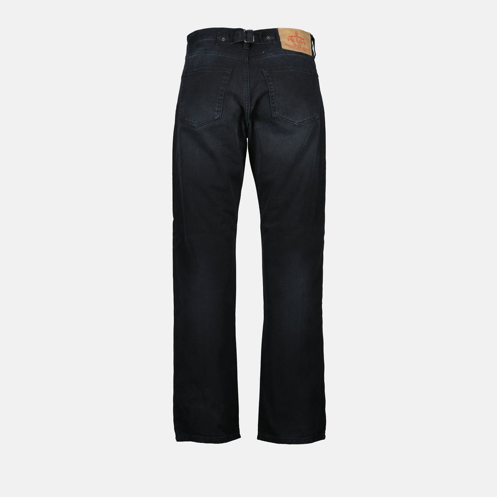 Image of Black Washed Straight Leg Jeans by Prada for Men - Season Spring-Summer 2025 - Detail View 2