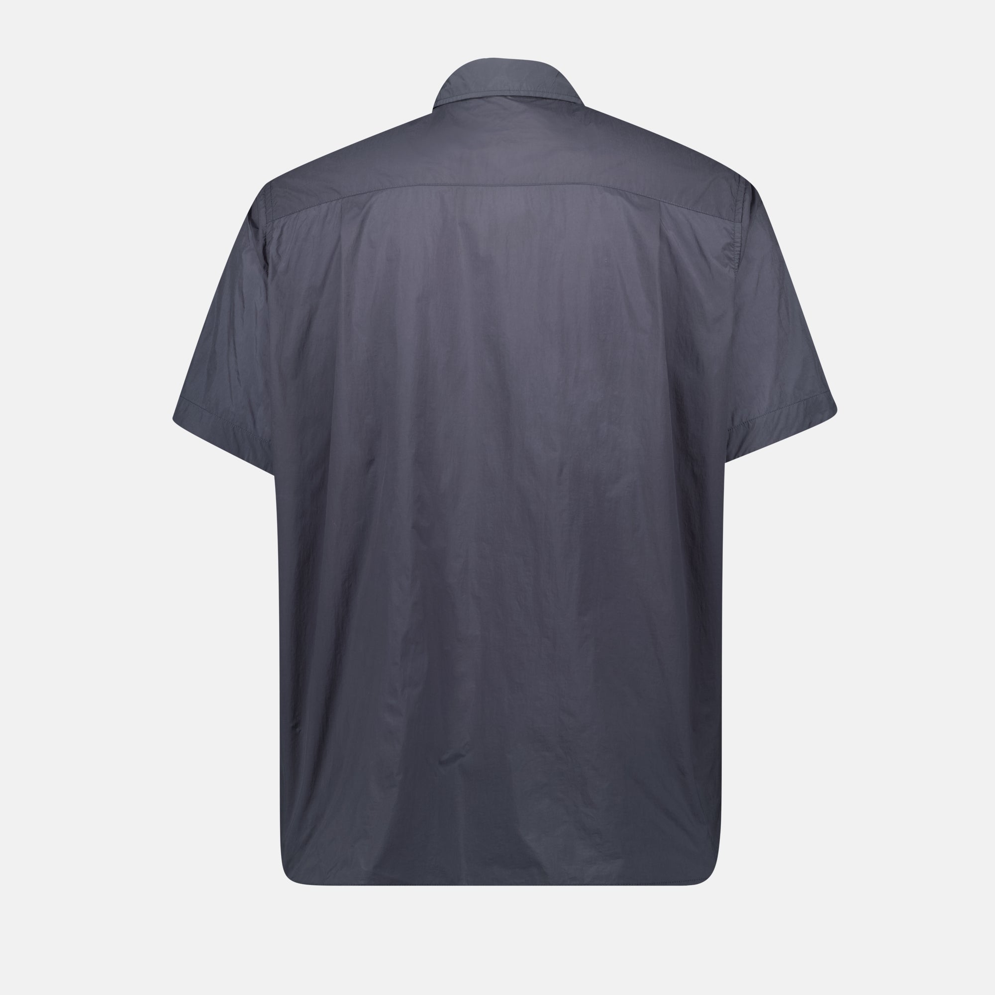 nylon shirt, blue-grey shirt, classic collar shirt, Sacai collection, short sleeve shirt